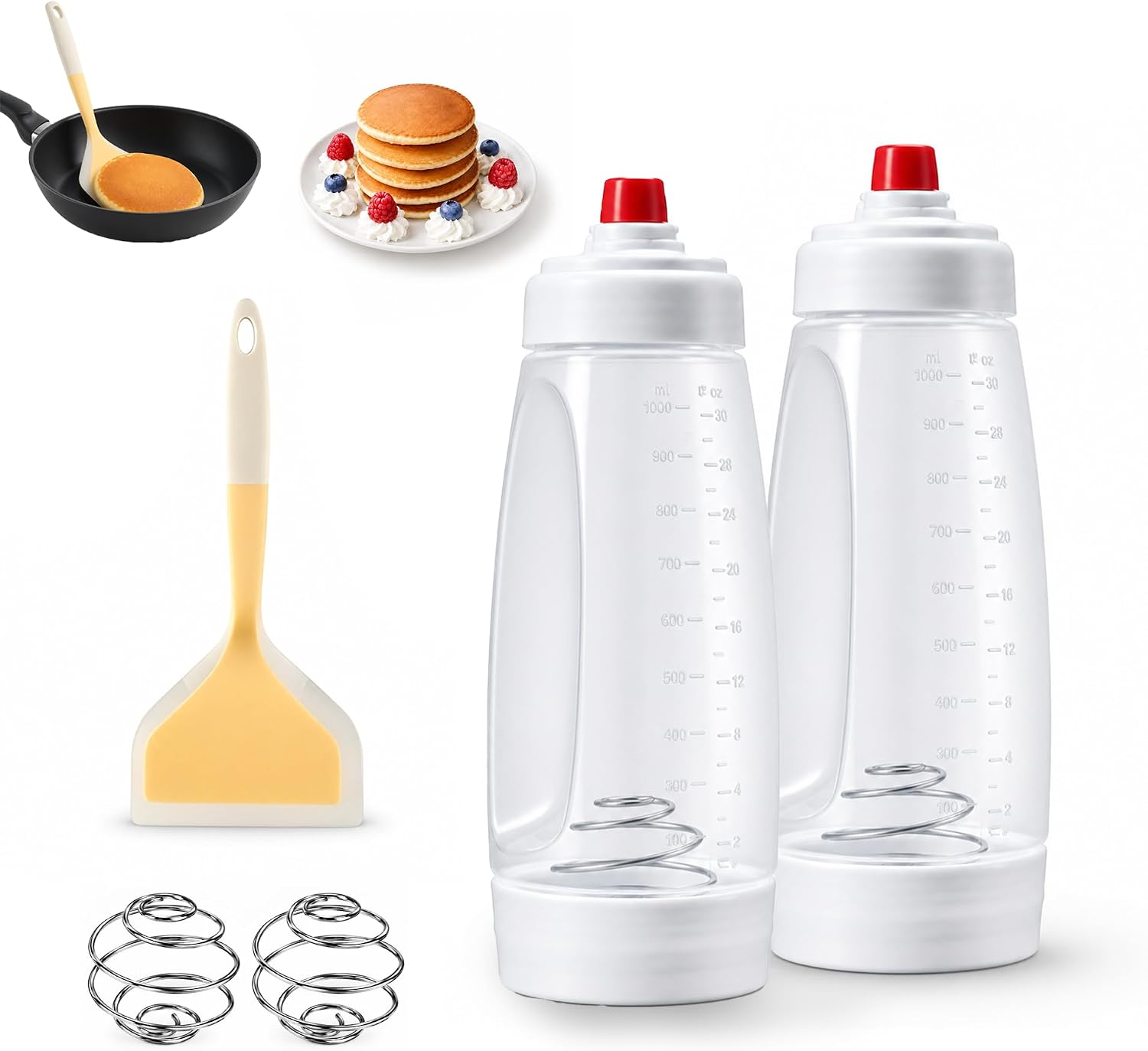 2Pcs Pancake Dispenser with 2 Mix Balls & Silicone Spatula