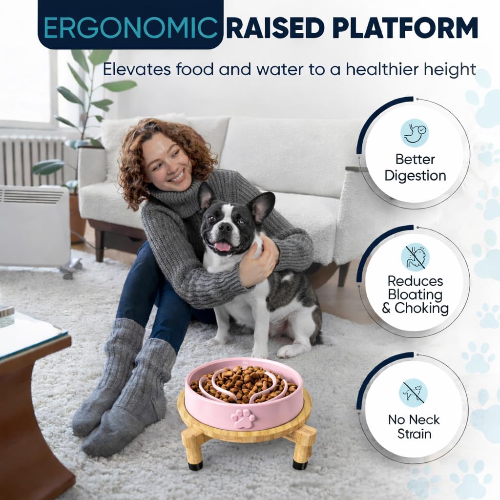 Slow Feeder Dog Bowls – Dog Bowl Slow Feeder – Microwaveable Dog Slow Feeder for All Breeds – Lead and BPA-Free Ceramic Pet Bowl – Pet Feeder for Fast Eaters