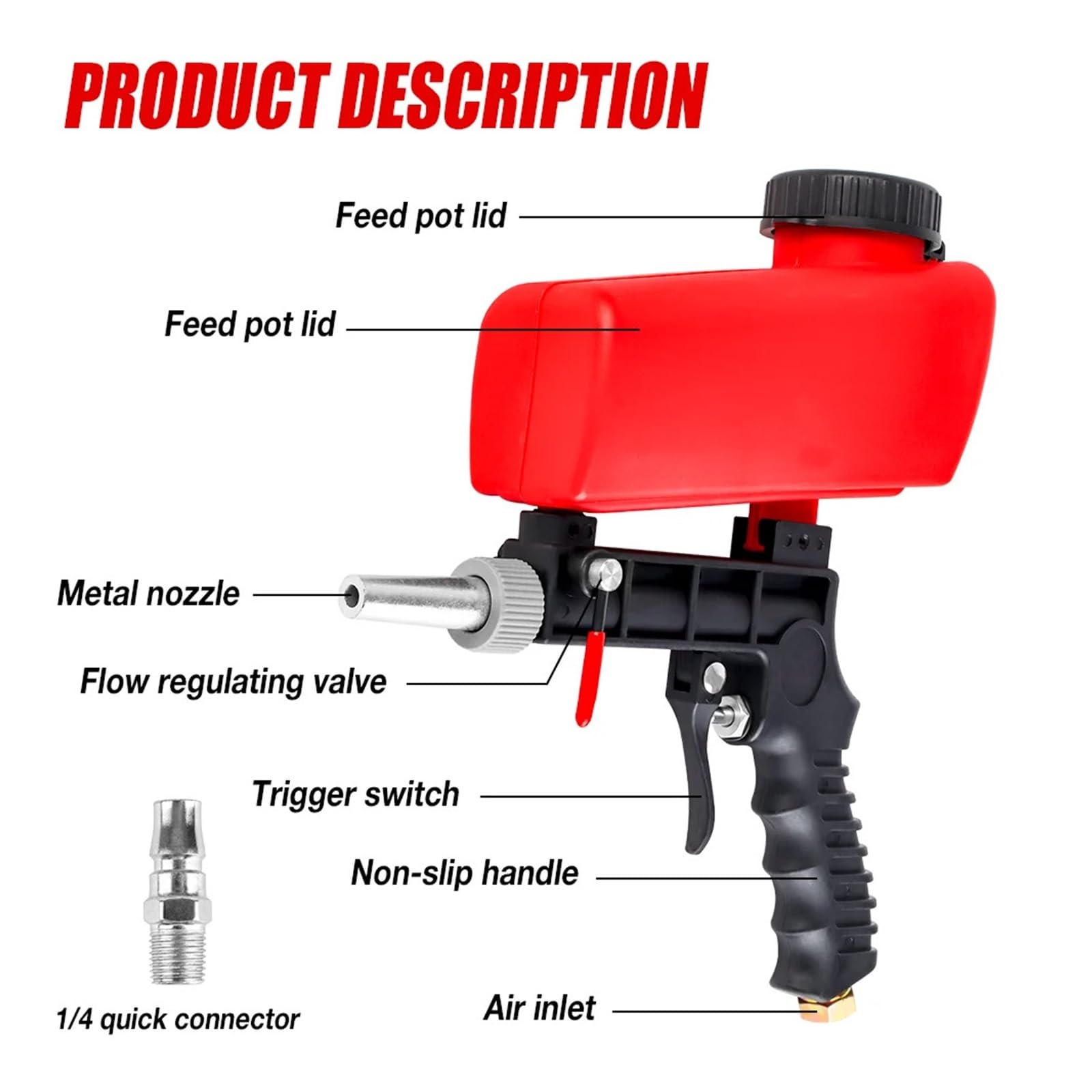 Regulowany Pneumatyczny Pistolet Do Piaskowania 90 Psi, Przenośna Domowa Maszyna 2,1 Funta, Bezprzewodowe Małe Ręczne Narzędzie Pneumatyczne Grawitacyjne(SET-B)