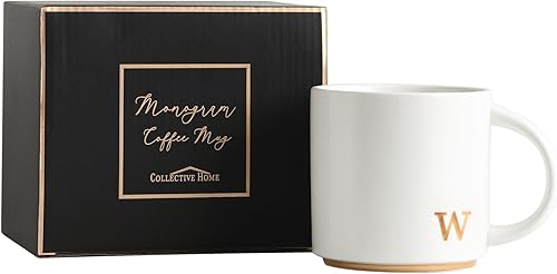 Miniatura 19 de COLLECTIVE HOME - Tazas de cerámica con monograma, tazas de café con inicial dorada de 15 oz, elegantes tazas de té del alfabeto, elegante taza p