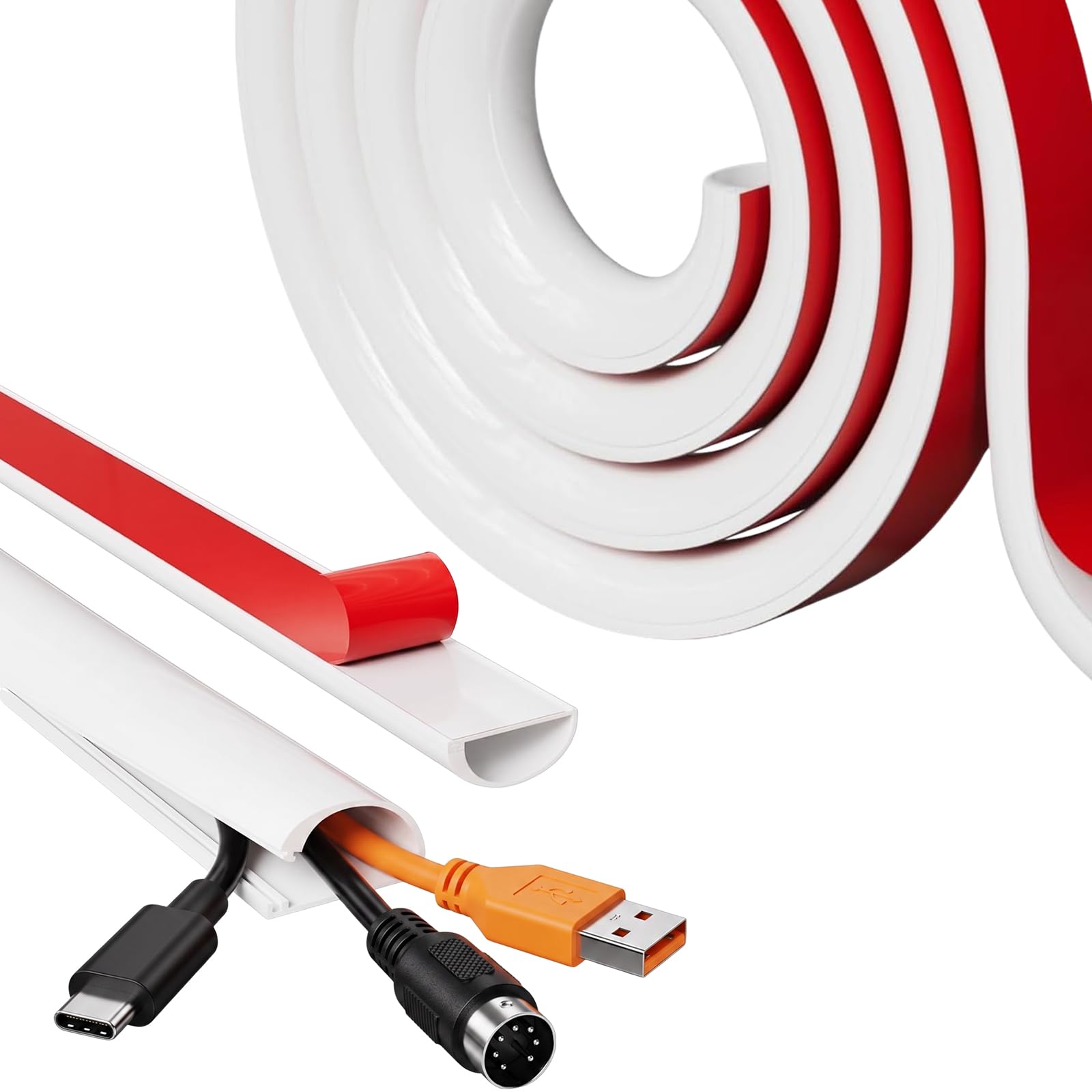 3M Silicone Cable Trunking, Half Round Wire Covers for Cables, Flexible Self-Adhesive Trunking for Electric Cables, Extension Cord Hider, Cable Management Raceway for TV, Home Office, Walls (28*15mm)