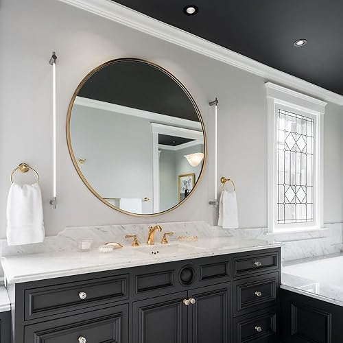 Miniatura 10 de Espejo redondo de pared de 48 pulgadas, espejo circular con marco de metal dorado, espejo de tocador de estilo moderno de granja, espejo de pared