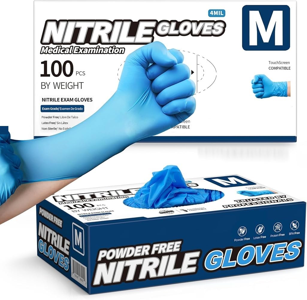 PROMART Disposable Nitrile Gloves, Powder-Free, Latex-Free, Non-Sterile, Multi-Purpose Gloves for Medical, Food Handling, Cleaning, and Industrial Use, Box of 100 (1000, MEDIUM)