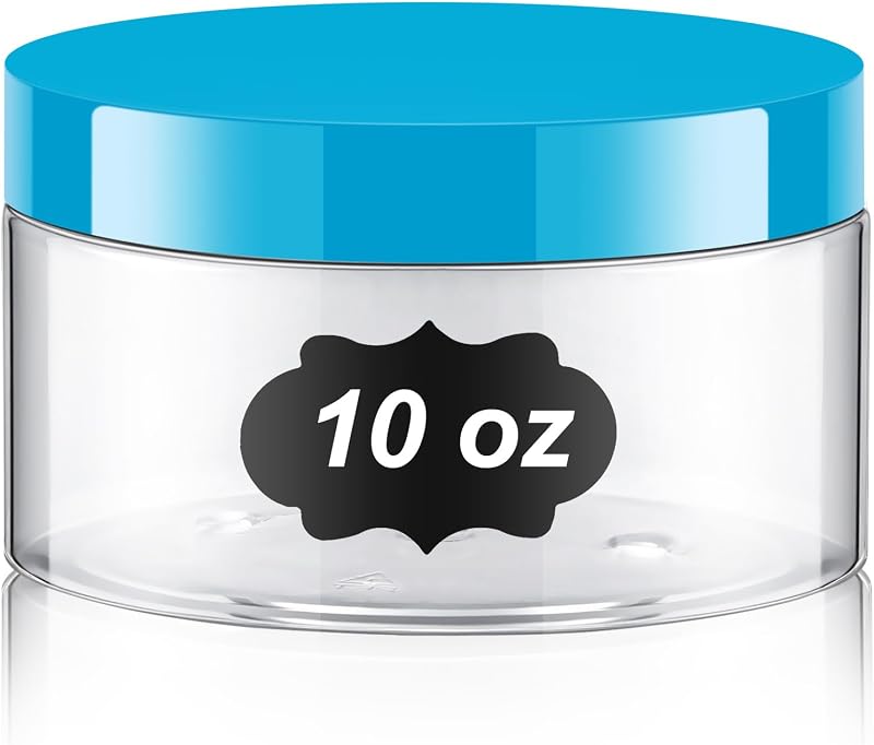 Pote plástico Dandat com tampa PET, 300 mL, transparente com tampa azul