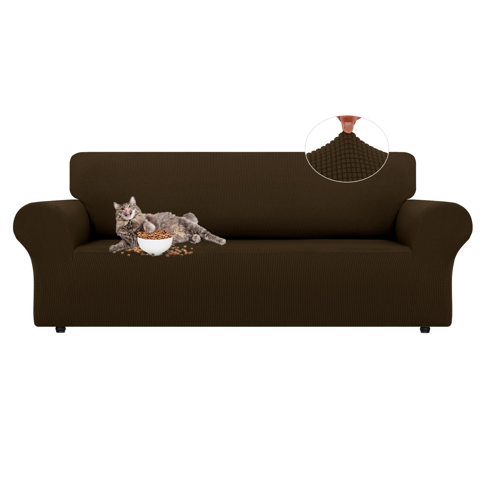 Housse de canapé élastique en élasthanne marron taille grand Lurka