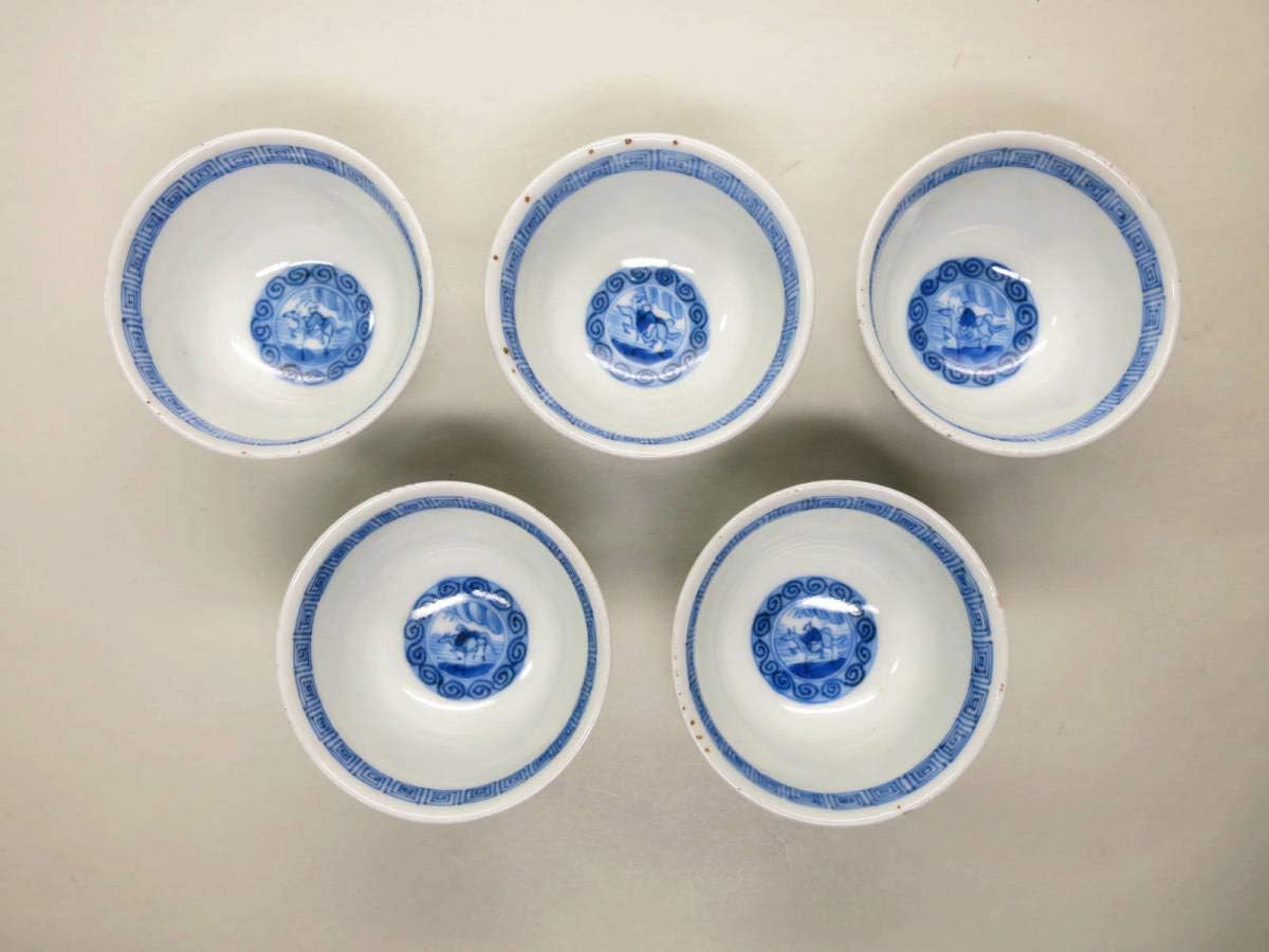 大幸] 唐物古玩 新渡染付魚文煎茶杯5客揃い 良品