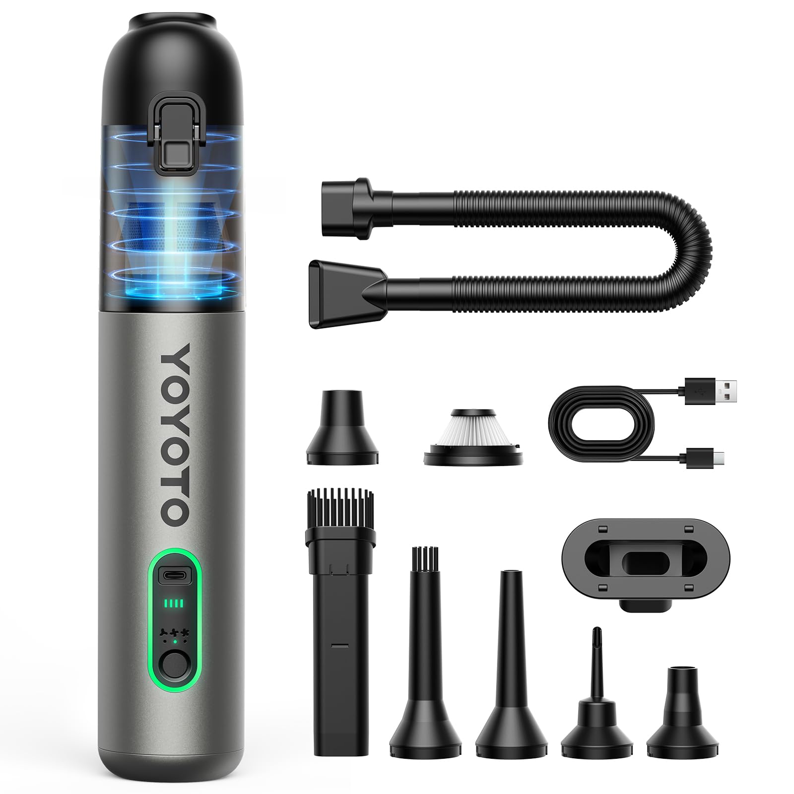 Akku-Autostaubsauger mit starker Leistung, 4-in-1 Handstaubsauger Akku 22000Pa/54 AW, 15-45min Laufzeit, 2 HEPA Filter, Mini Staubsauger für Auto, Bürotisch, PC