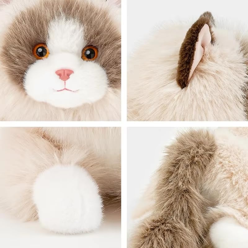 Niedliches Plüschtier Katze – Weiche Flauschige Simulation Ragdoll Kätzchen Puppe, Gefülltes Tier Kuschelkissen, Süßes Stofftier Geschenk für Mädchen & Kinder (Weiß,45cm)