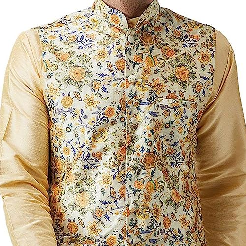 Men's Silk Vests Floral Printed Waistcoat Indian Wedding Festival and Casual Party Wear Slim Fit Sleeveless Vest for Men4