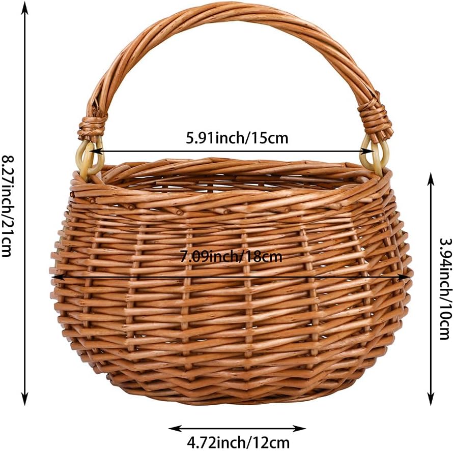 Small Gift Wicker Picnic Basket with Handle, Willow Flower Girl Basket for Wedding, Easter Basket,Mini and Cute Wicker Storage Basket，Home and Garden Decor.Natural Color