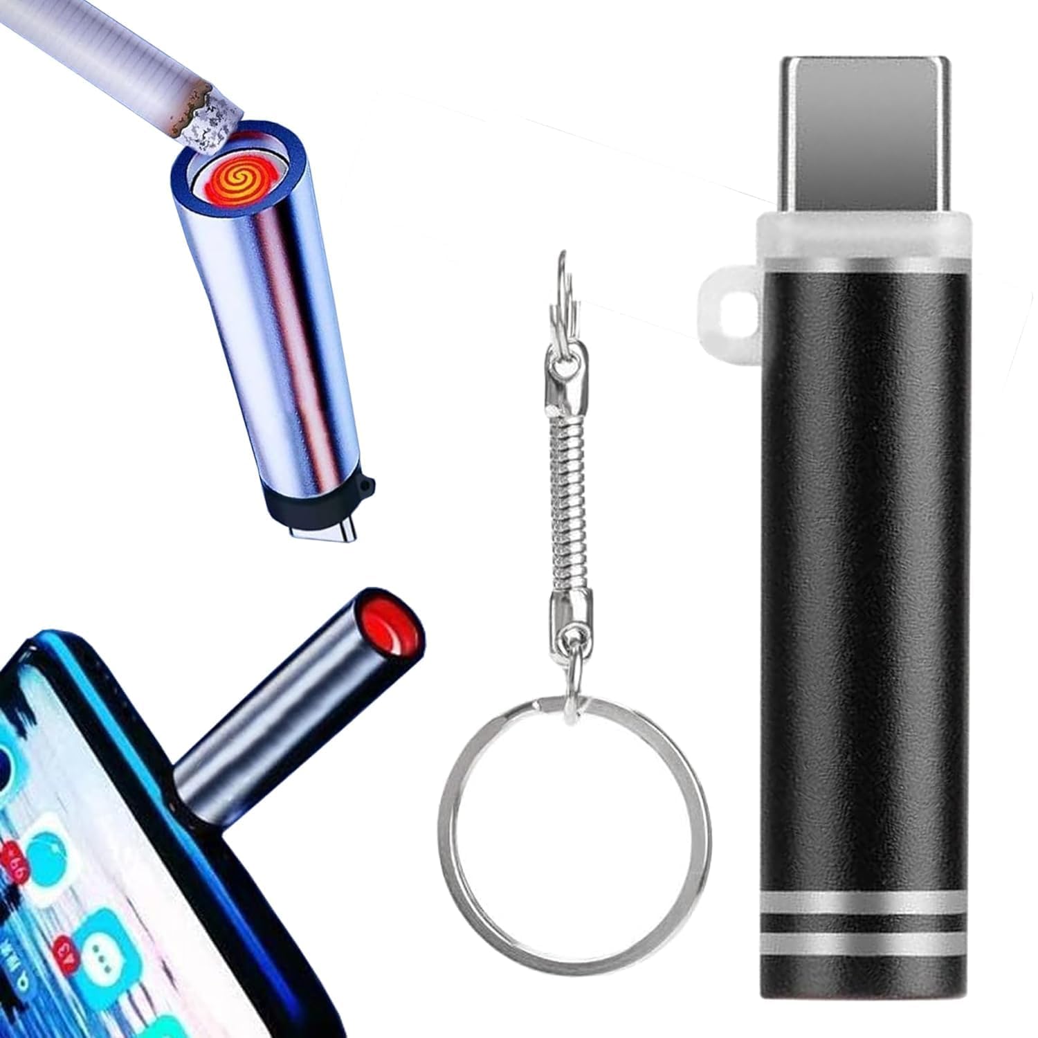 USB Type-C Flameless Electronic Cigarette Lighter | Windproof Portable Keychain Lighter | USB-C Phone Powered Fire Starter | Mini Electric Coil Lighter for Cigarettes, Camping, Hiking & Outdoor-image-5