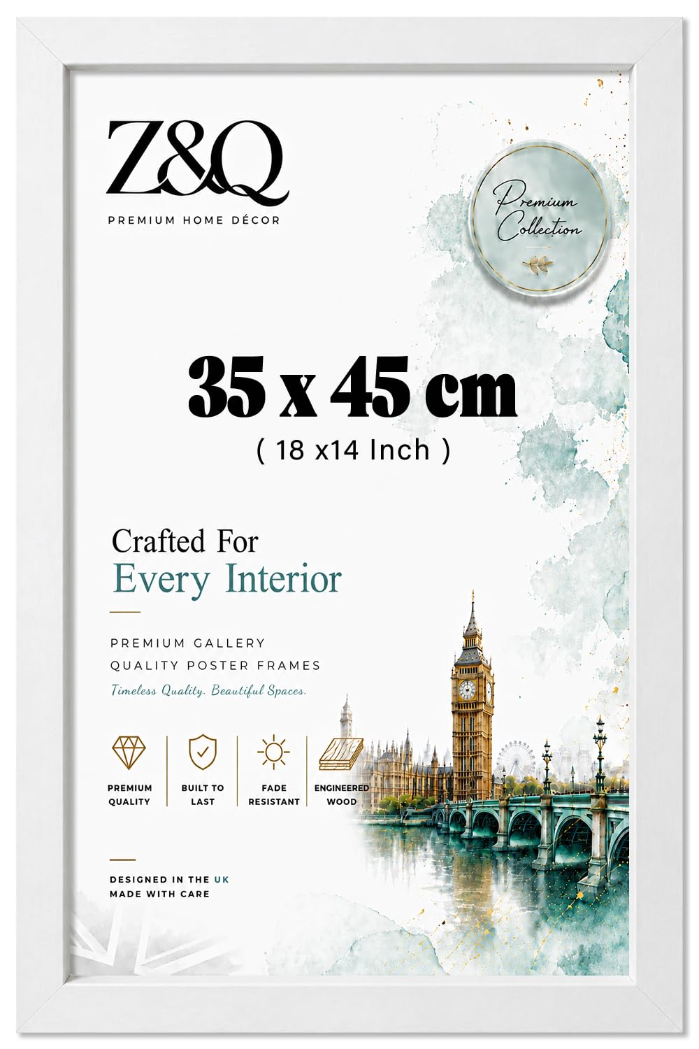 Z&Q - Durable MDF Wood (35 x 45 CM) Poster Frame | Ideal for Art Gallery 18 x14 Inch Picture Frame for Home Décor, Art and Wall Décor [ White ]
