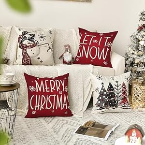 AVOIN colorlife Merry Christmas Snowman Let It Snow Throw Pillow Covers 18 x 18 Inch Xmas Tree Winter Holiday Cushion Case Decoration for Sofa Couch Set of 4