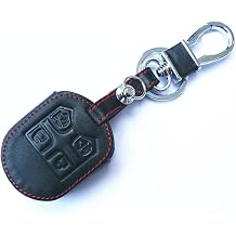 Black Leather for Ford Expedition F150 F250 F350 Mustang Edge Explorer Flex Focus 4 Buttons Remote Smart Key Chain Cover Case Fob Taurus X