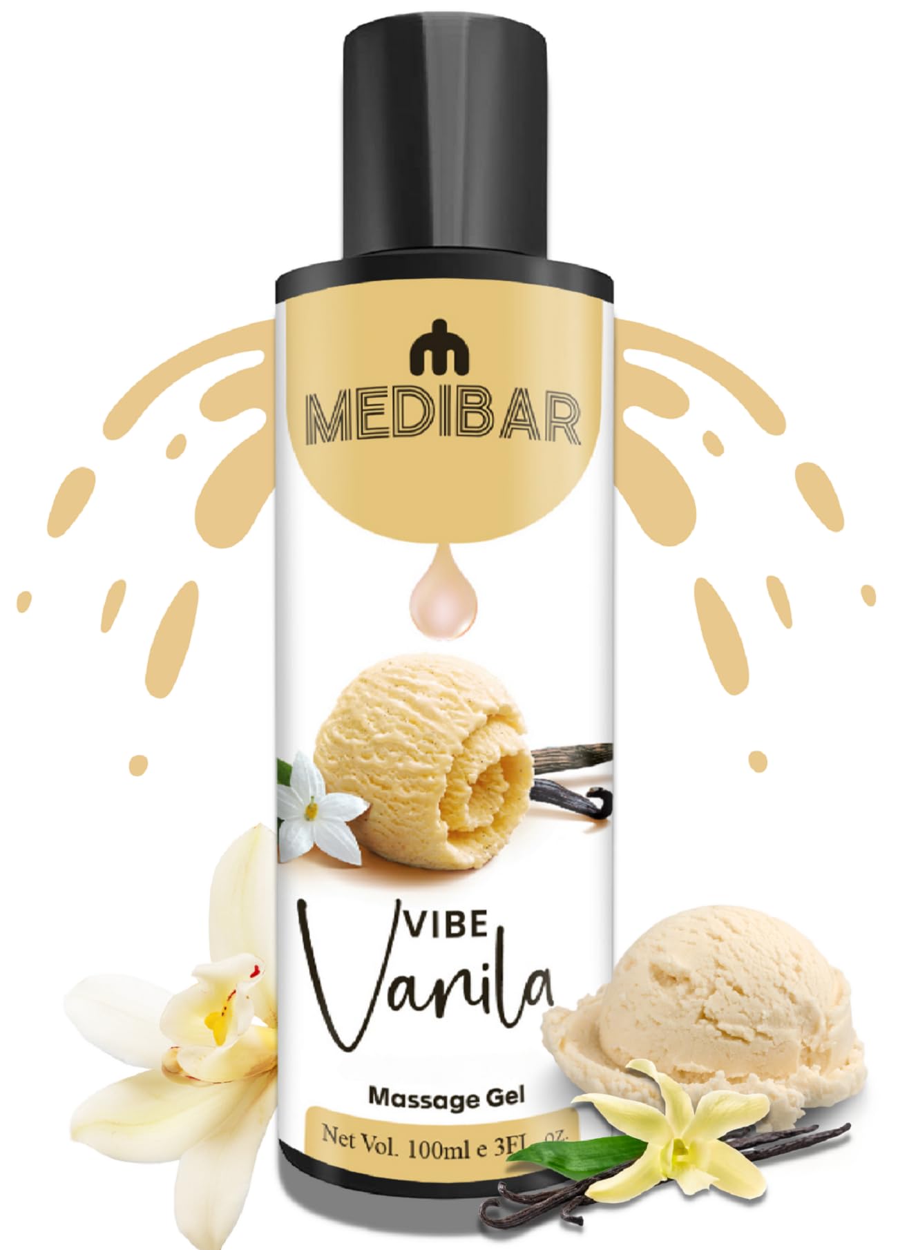 Natural Vanila Flavoured 2 in 1 Lubricant & massage Gel for Men and Women ~ Water Based Lube ~ Organic Skin Friendly, Silicone and Paraben Free ~ 100 ml