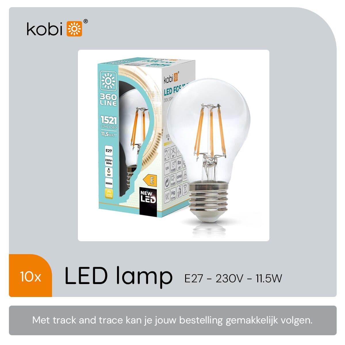 KOBI LED-Filamentlampe E27-11,5 W - 1521 lm - 3000 K Warmweiß - 230 V - Ø 60 mm - Für Wohnzimmer, Flur oder Deckenleuchten - 10 Stück