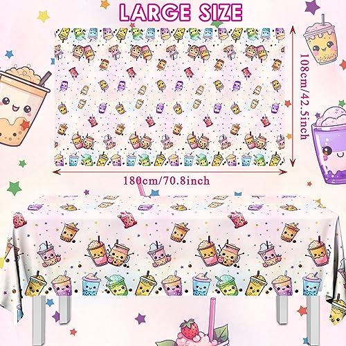 Image of Boba Tea Party Decorations,3pcs Bubble Tea Birthday Tablecloths Waterproof Plastic Boba Table Covers for Boba Party Decorations