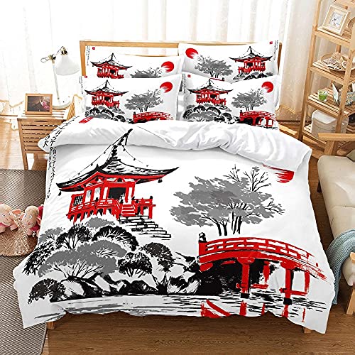 PONGLPKBB Housse de Couette 220x240 Architecture Ancienne Japonaise Parure de Lit et 2 Taies d'oreiller 2 Personnes en Microfibre, pour Enfant Ado et Adulte
