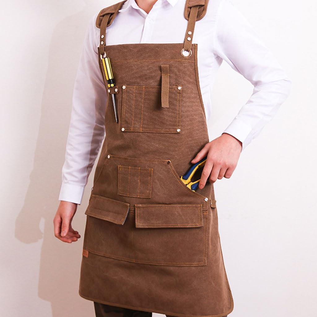 Delantal de cocina de lona, barbería, cafetería, jardinería, carpintero, hombre y mujer, restaurante, camarero, ropa de trabajo, delantal con bolsillos