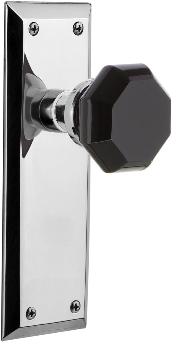 Nostalgic Warehouse 724831 New York Plate Privacy Waldorf Black Door Knob in Polished Brass, 2.375