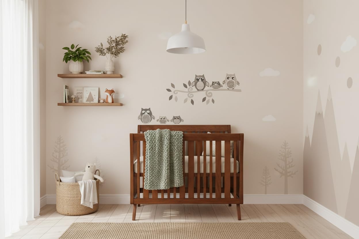 Owl Wall Decals Owl Stickers Owl Nursery Wall Decor (Taupe)