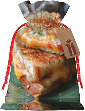 Cheese Sandwiches Printing Christmas Drawstring Gift Bags With Holiday Present Xmas Party Favors Fillers Sacks
