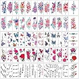 GZhaizhuan 120 Blatt Tattoo Aufkleber, Bunte Blumen Stern Schmetterling Temporary Tattoo Aufkleber Set Wasserdichte für Kinder, Erwachsene Männer, Frauen