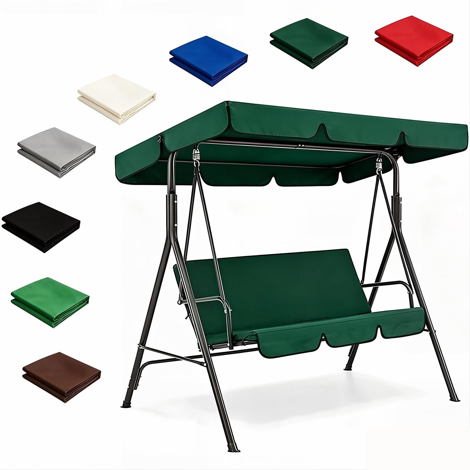 Zhoudong Swing Seat Canopy Cover, Garden Hammock Replacement Cover Rainproof Windproof, Outdoor Patio Sunshade Replacement Top Canopy for 2/3 Seater Swing(Dark Green,55.9x47.2in)