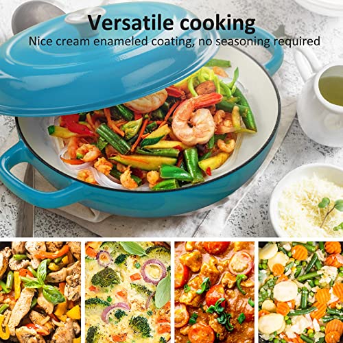 Enamel Cast Iron Casserole Dish With Lid --Csk Cast Iron Braiser Pan With Porcelain Coating, 4 Qt Enameled Cast Iron, Steel Knob Cover & Double Loop Handles, Cast Iron Casserole Dish, Card Blue. #TOP1