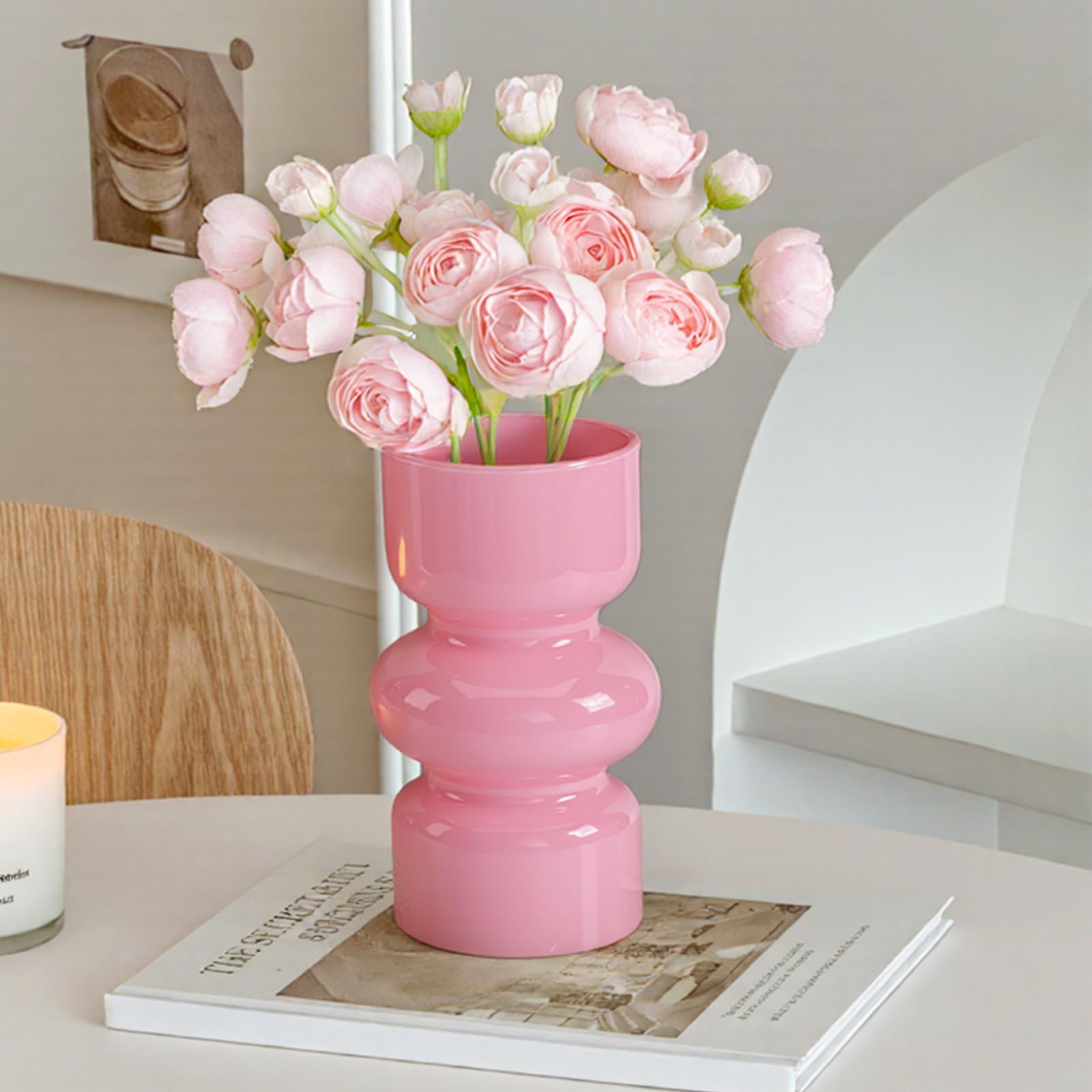GarDream Pastel Pink Glass Vase-7 Inch Elegant Colored Vases for Flowers, Bouquet, Unique Bubble Flower Vases for Centerpiece, Wedding Table, Desk, Decorative Vase for Home Decor, Living Room, Office : Everything