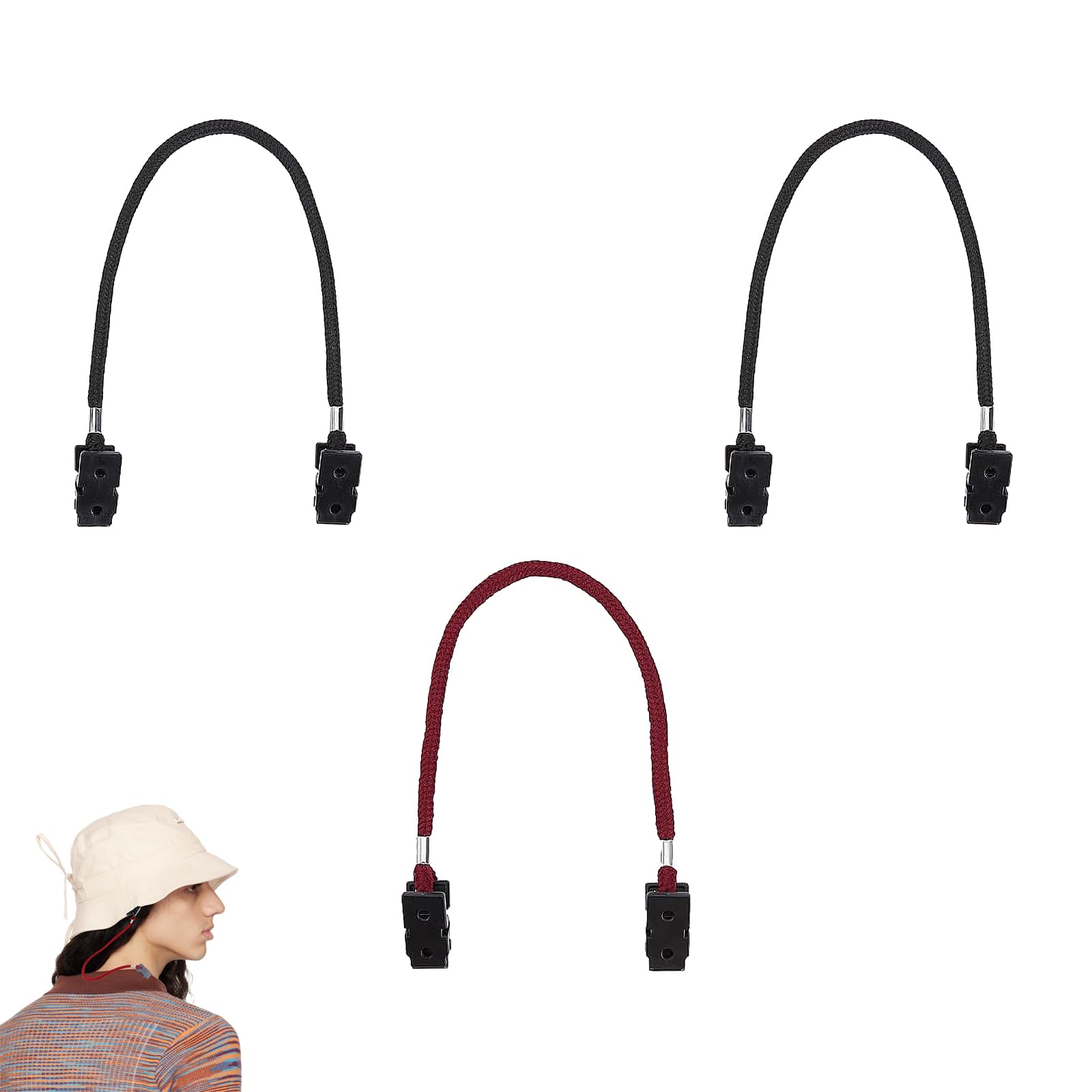 LeeQunQ 3 PCS Hat Retainer Clip, Clips Windproof Fishing, Hat Strap Anti Wind Hats String Clip, for Outdoor Sports, Fishing, Golfing, Sailing, Boating, Running, Hiking, Camping Durable Clips Black