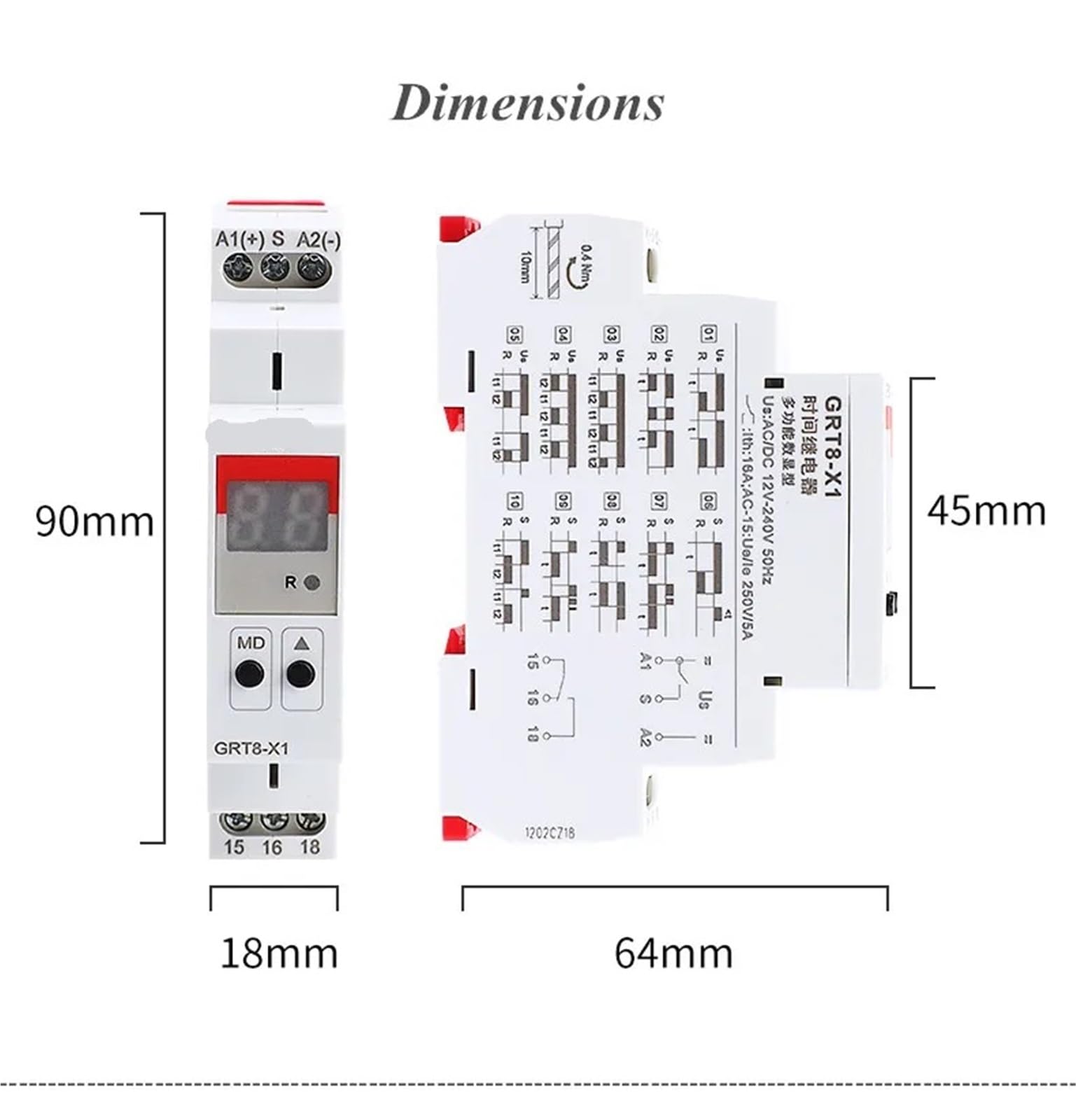 GRT8-X Digitalanzeige Multifunktions-Zeitrelais 16A mit 20 Funktionsauswahlen 1 Stücke(GRT8-X1 ACDC12V-240V)