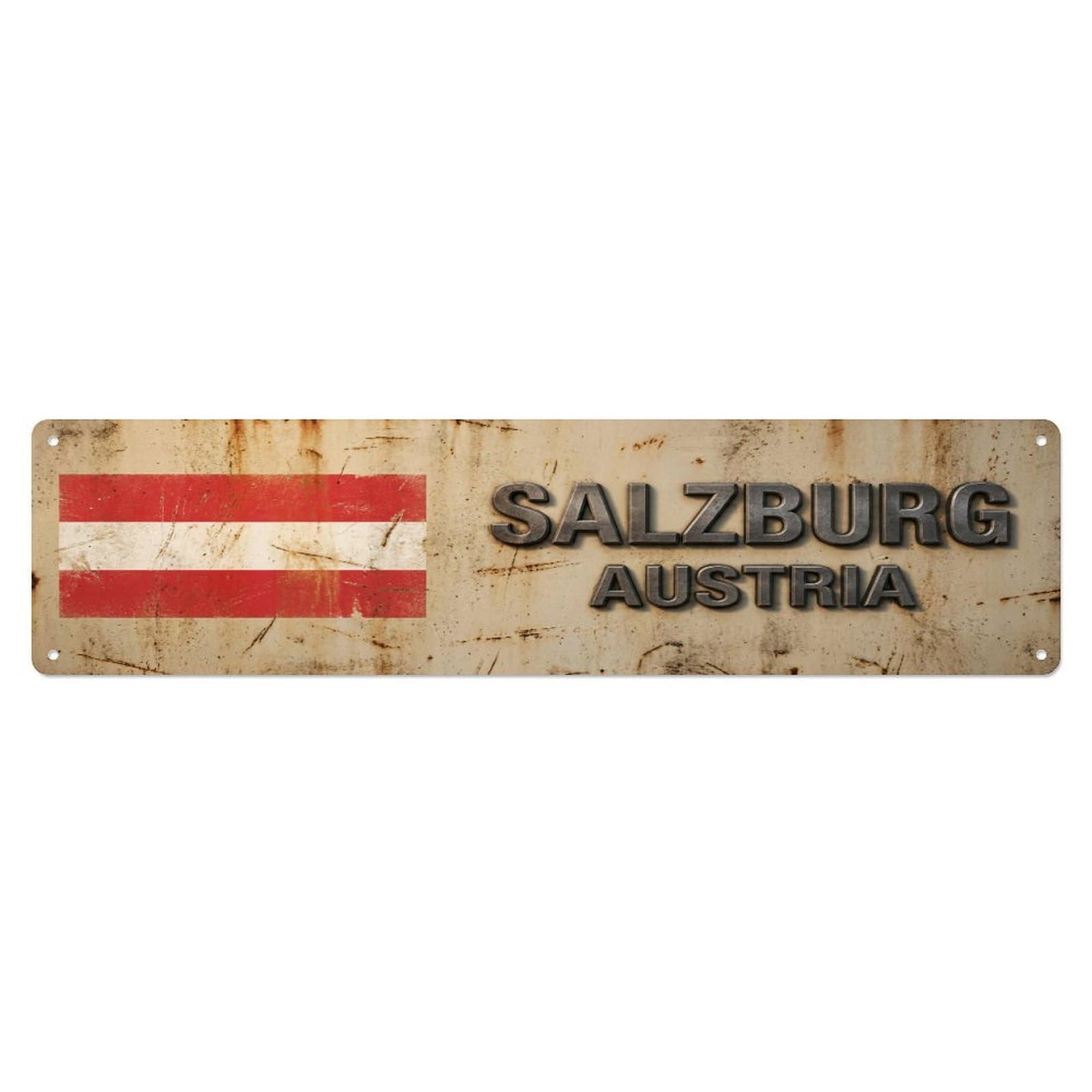 Metal Tin Sign Vintage Salzburg Austria Flag Decor Rustic Travel