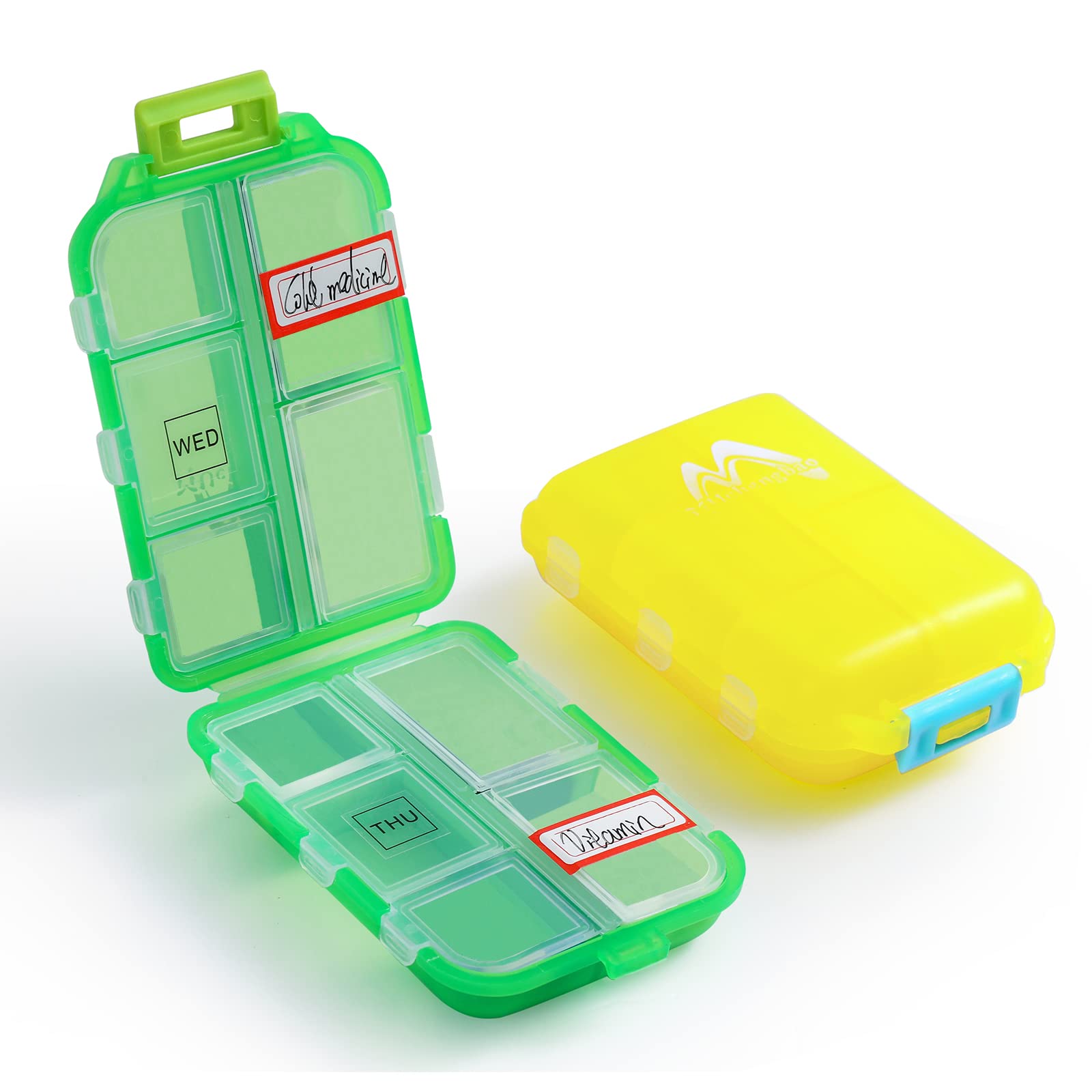 2 Pack Pill case Travel Pill Organizer, Pill Box for Purse Vitamin Fish Oil 10 Compartments Container Medicine Box by M Muchengbao