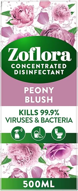 Zoflora Peony Blush 500ml, Concentrated 3-in-1 Multipurpose Disinfectant Kills 99.9% of Bacteria & Viruses