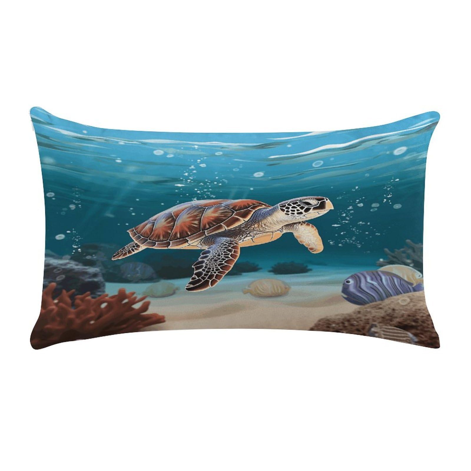 Adfgyerh Style Sea Turtle Swimming Pillow Covers，20X12inch,Invisible Zipper Design，Throw Pillow Cover,Short Plush，Ultra-Soft Fabric On Both Sides Home Decor，For Home Sofa Couch