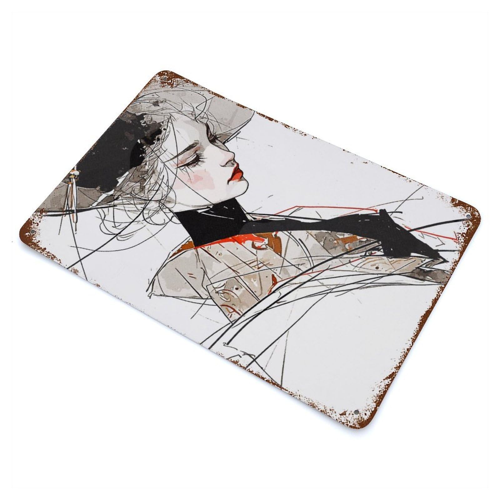 Rust Effect Modern Geisha Weathered Tin Sign 11.8"x7.9", Novelty Wall Decor for Office, Studio And Wall Decor