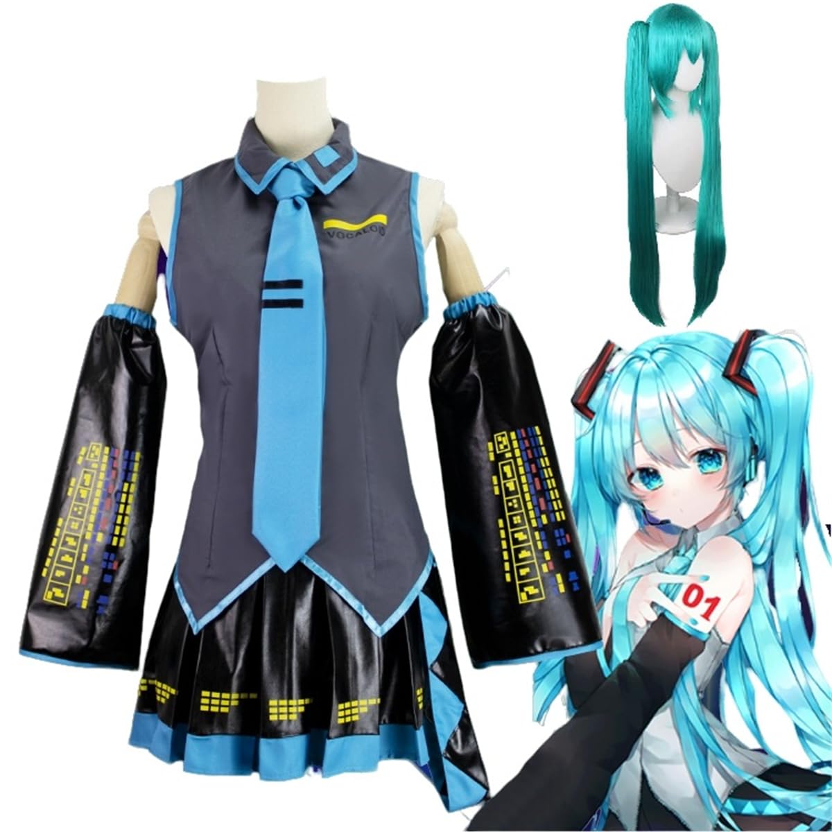 Amazon.co.jp: AZCQD 初音ミク コスプレ衣装 ウィッグ付き
