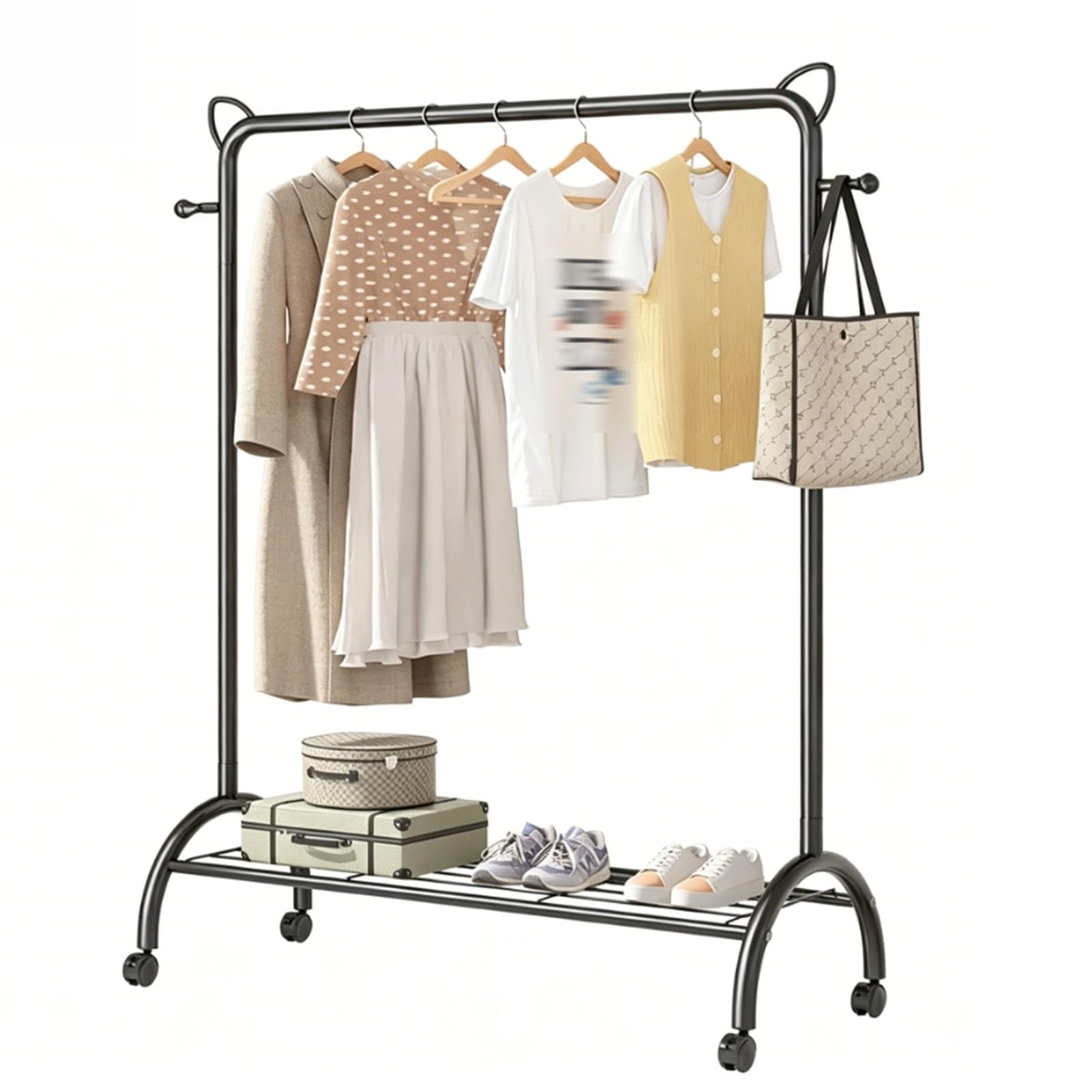 YAOHY Rack for Hanging Clothes, Clothing Rack On Wheels, Rolling Garment Rack With Mesh Storage Shelf Sturdy Metal Frame, for Hanging Clothes, Coats, Skirts(Black,39.3in/100cm)