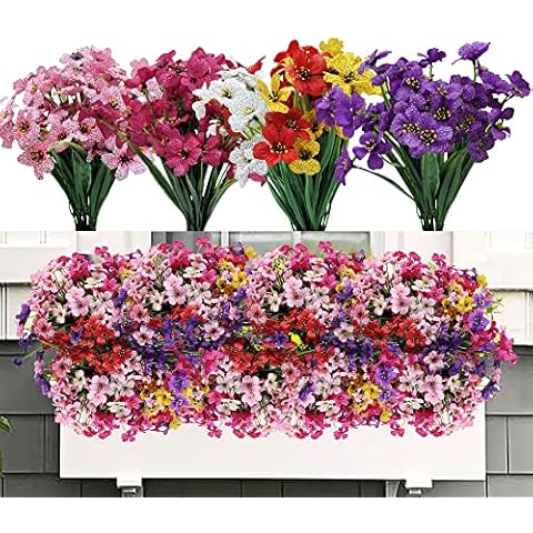 9 Bundles Artificial Flowers Like Real Balcony Artificial Flowers Weatherproof Artificial Balcony Plants Artificial Plants Outdoor UV Resistant Balcony Flowers for Balcony Decoration, Garden, Outdoor Cover