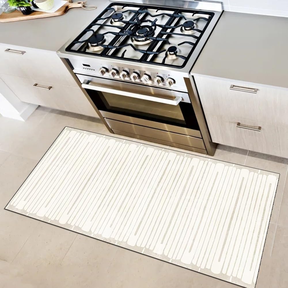 Alfombra antideslizante y lavable con diseño abstracto beige para pasillo y cocina
