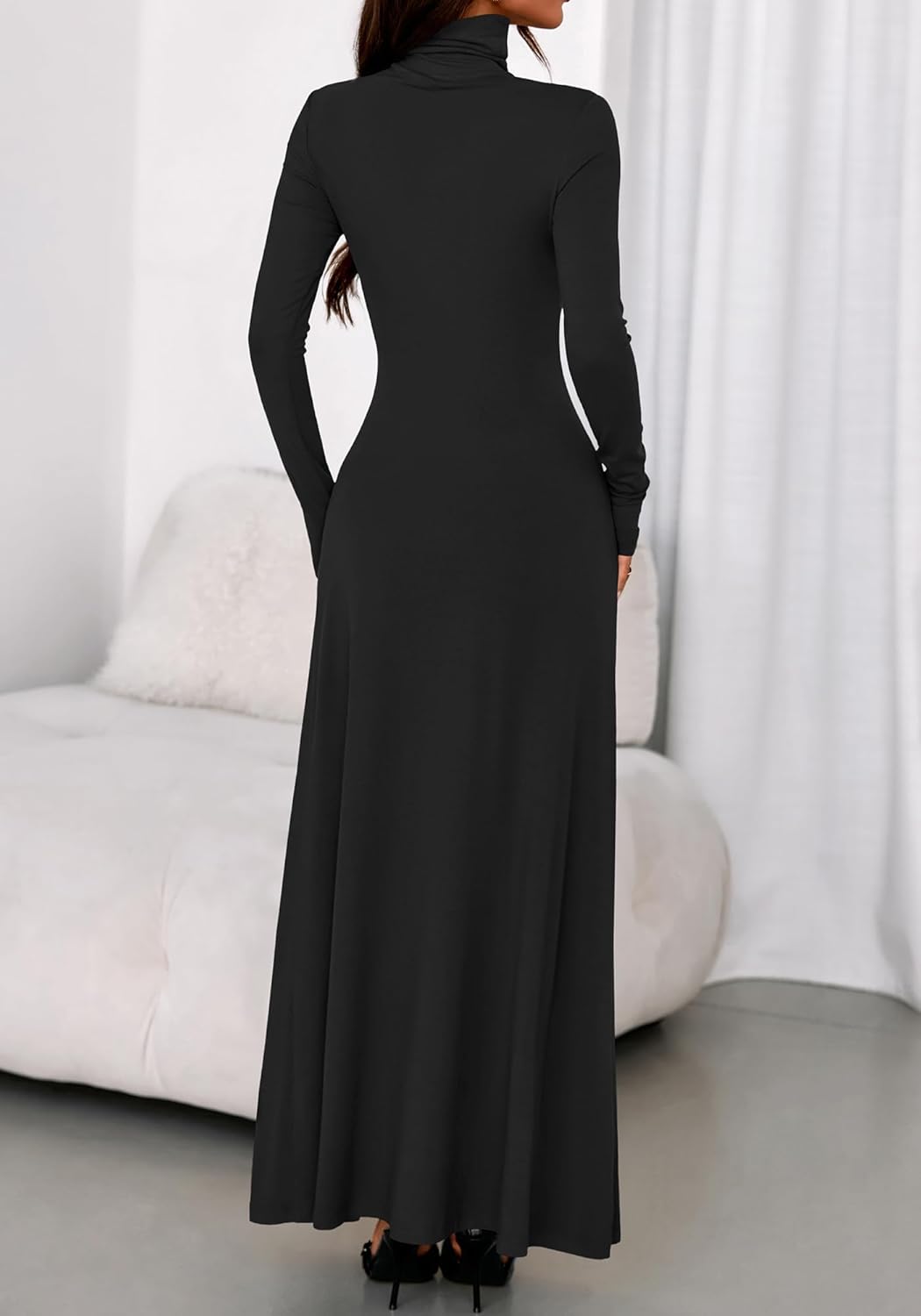 BTFBM Womens Fall Dresses Long Sleeve Turtle Neck Stretchy Knit Maxi Semi Formal Party Spring Wedding Guest Dress 2026 - Image 5