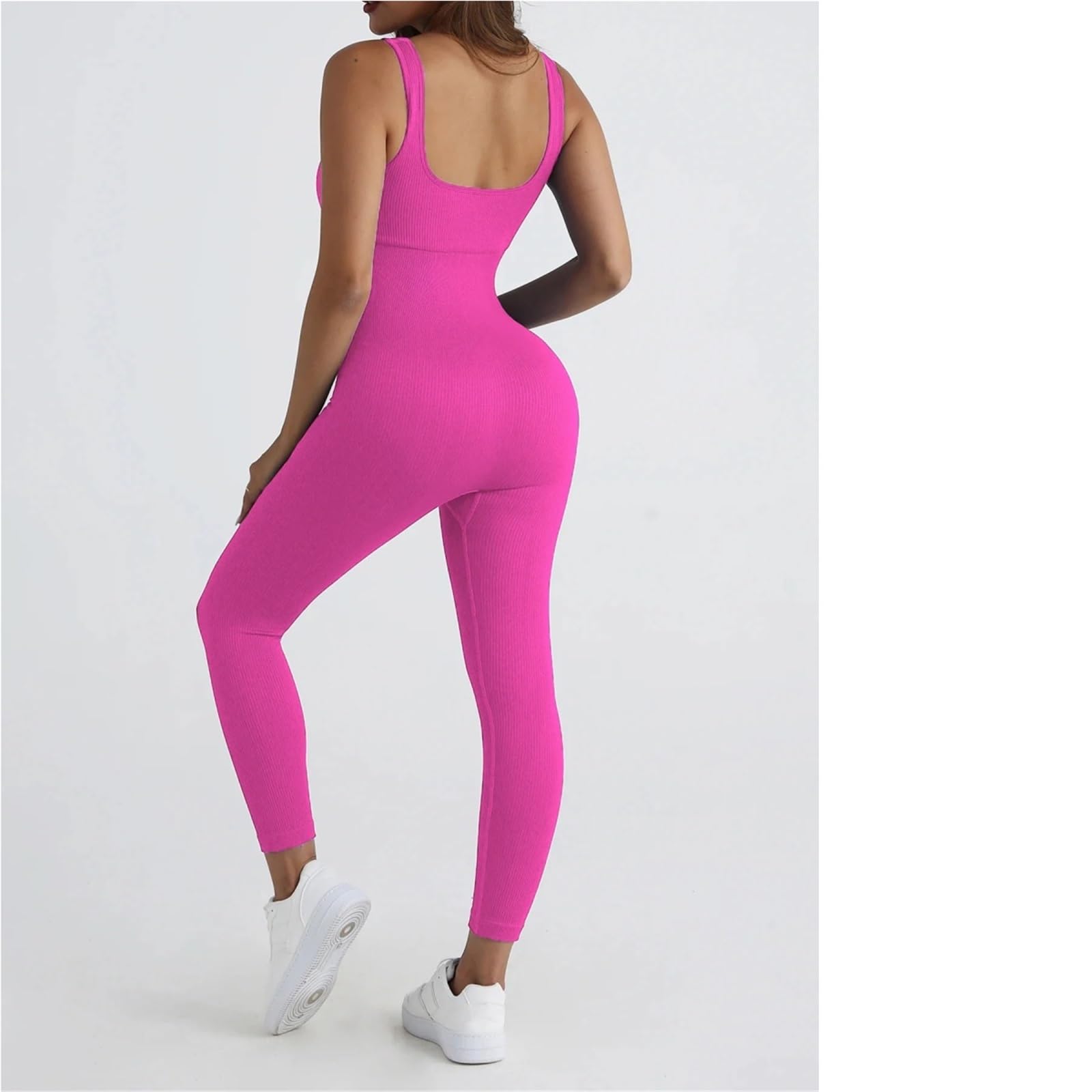 Combinaison de Yoga Combinaison de Yoga for femmes, couleur unie, côtelée, sans couture, amincissante, Push-Up, vêtements d'exercice
