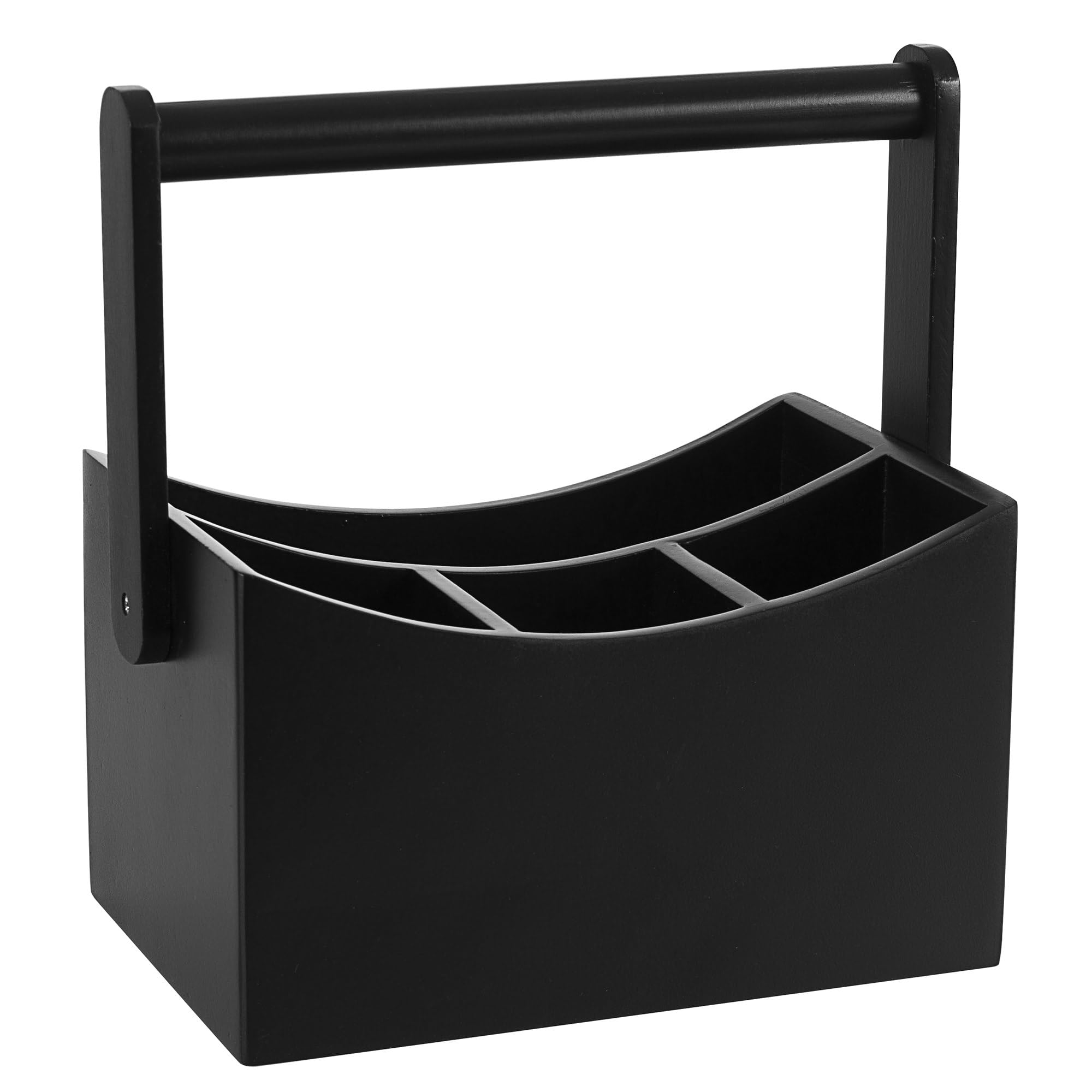 Vencier Bamboo Kitchen Utensil Holder with 4 Compartments, Drop-Down Handle Cutlery Caddy Organizer with Dividers, Countertop Storage Rack for Spoons, Forks, Knives & Gadgets (Black)