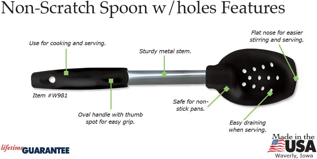 Rada Cutlery Non-Scratch Slotted Spoon – Heat Resistant Material and Stainless Steel Stem Made in USA