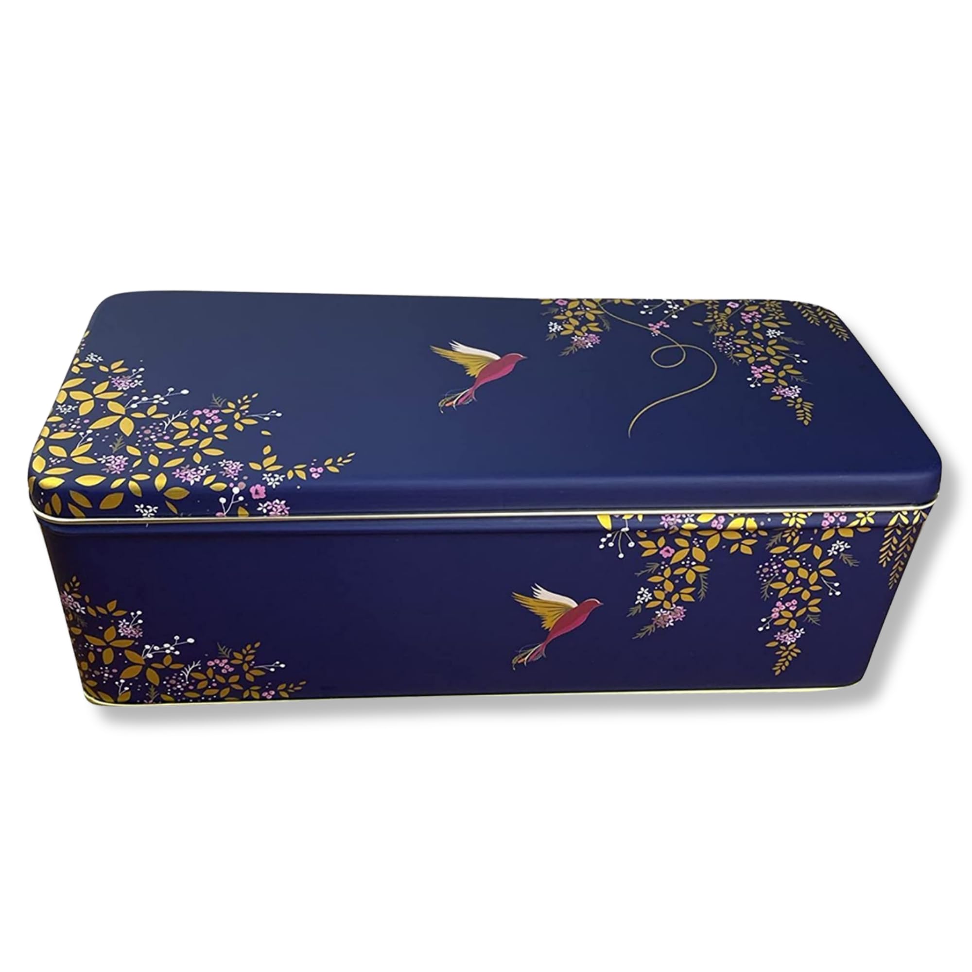 MediMuc Geschenkdose Design Sara Miller - Liebevoll gestaltete rechteckige Vorratsdose - Motiv Paradiesvogel - Blechdose, Keksdose, Dose - Maße: (L x B x H): 24,0 x 10,0 x 7,0cm