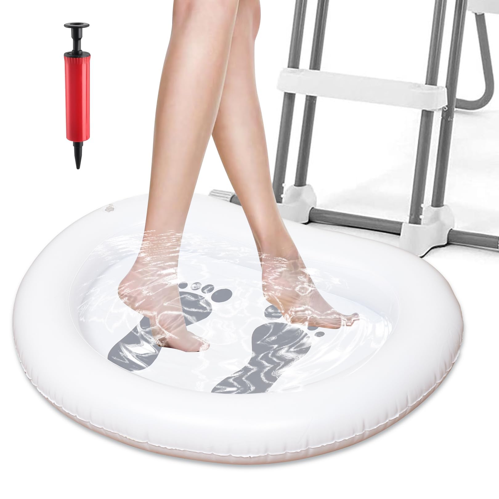 Bain de Pieds Gonflable, Bassin Pédiluve pour Piscine, Pediluve Gonflable, Bassin Pied Piscine, Baignoire à Pieds Portable avec Pompe à Air pour Échelle d'entrée de Piscine, Plage, Camping (A)