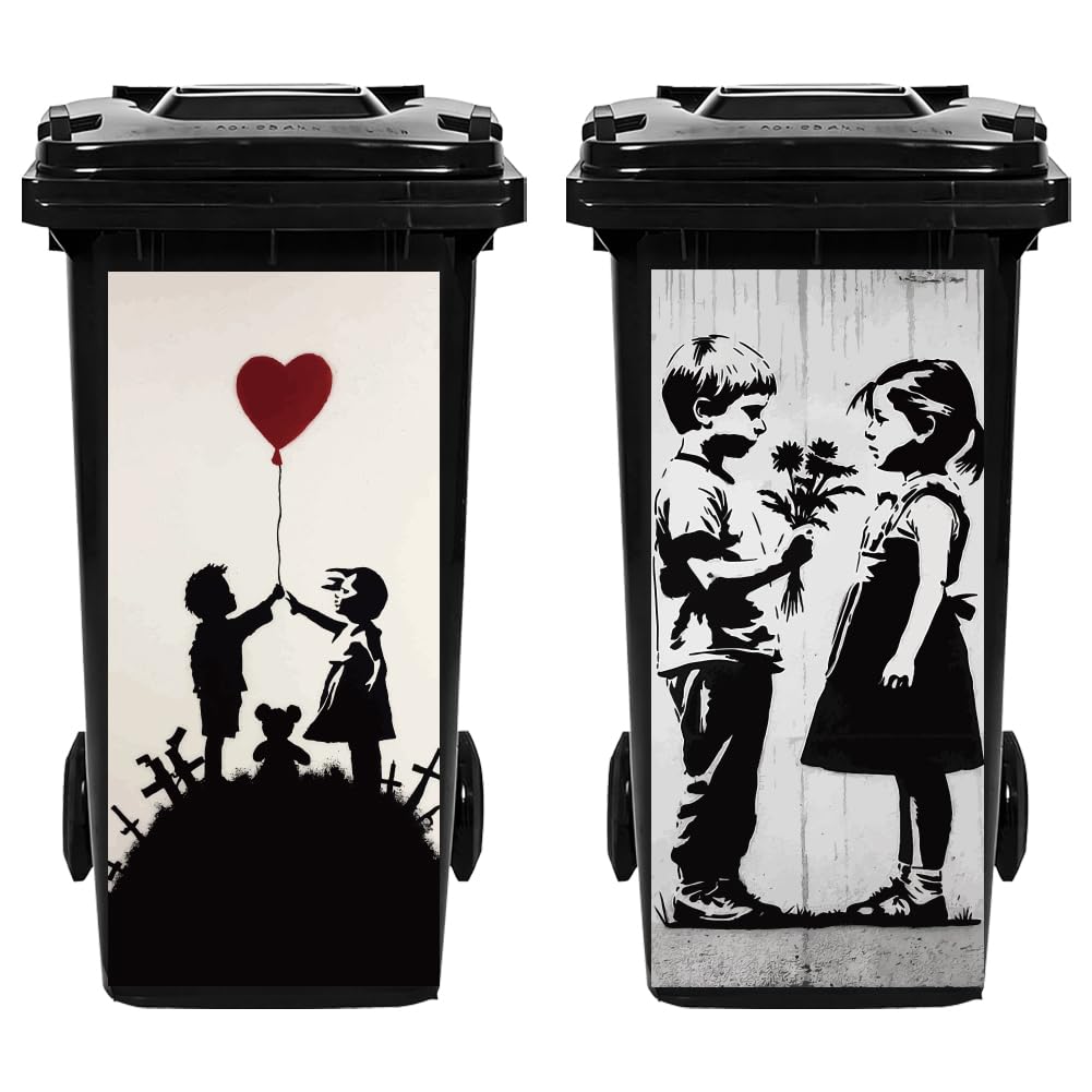 Hobbspring 2Pcs Trash Can Stickers Garbage Can Decals Graffiti Wheelie Bin Sticker Balloon Abstract Artwork Waterproof PVC Dustbin Decor for Outdoor Curbside Garbage Bins 82 * 38cm/32 * 15in