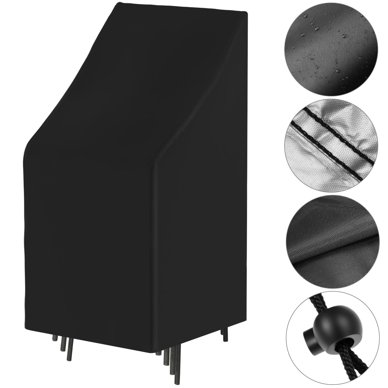 QWORK® Pokrowiec na krzesła ogrodowe, osłona UV i odporna na wodę do krzeseł układanych w stos, 65 x 65 x 80/120cm Pokrowiec na krzesło ogrodowe