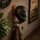 Drop Shelf Wooden Motorcycle Helmet Holder Wall Mount with Key Hooks | Solid Teak Wood Helmet Stand & Riding Gear Organizer | Helmet Hanger for Home, Garage & Entryway gallery image
